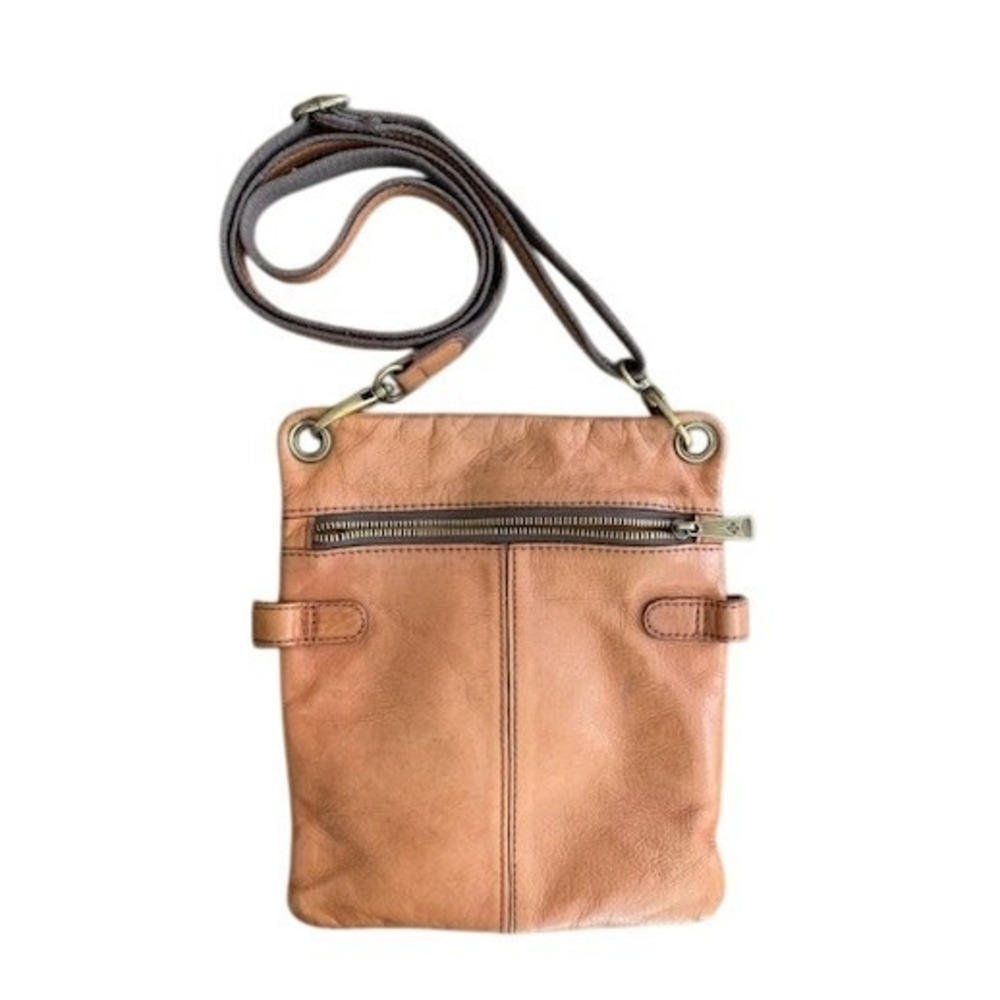 Patricia Nash Tan Leather North South Crossbody Bag Antique Brass Hardware Boho‎
